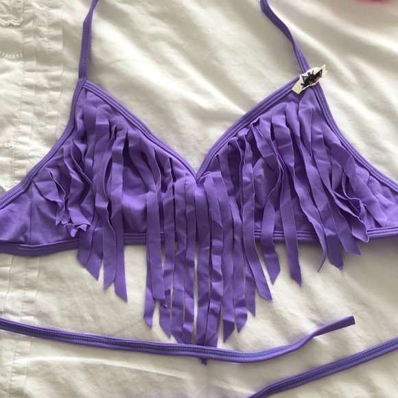 Purple fringe top bikini can wear as a shirt or swimsuit. - Picture 1 of 2